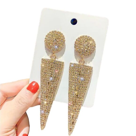 GEOMETRIC DROP GOLDTONE RHINESTONE EARRINGS - Picture 1 of 1